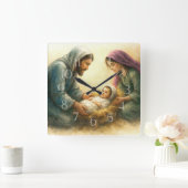 Malte Style Nativity Scene Holiday Card Quadratische Wanduhr (Zuhause)