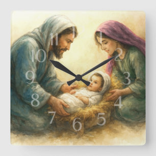 Malte Style Nativity Scene Holiday Card Quadratische Wanduhr
