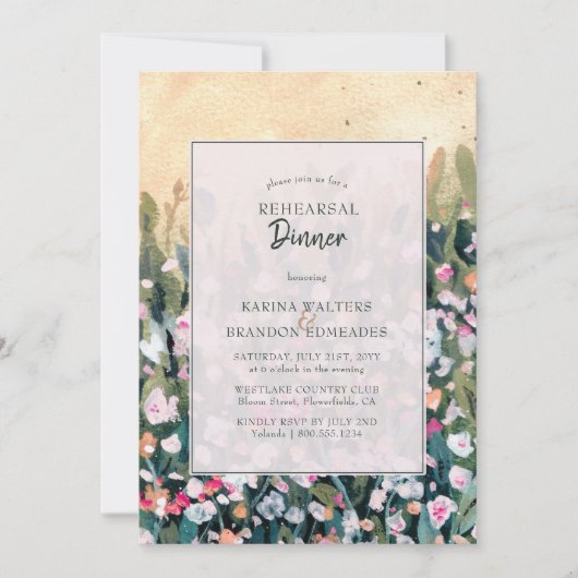 Malte Wildblume Blumenkohl Hochzeit Probe Abendess Einladung (Vorderseite)