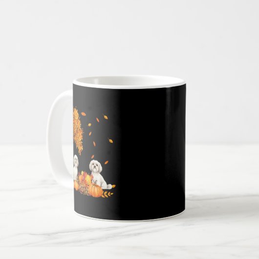 Maltese Autumn Leaf Fall Dog Lover Halloween Thank Kaffeetasse (Vorderseite Links)