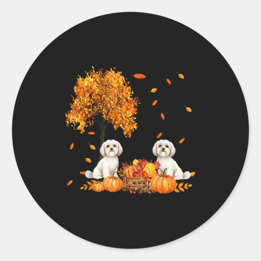 Maltese Autumn Leaf Fall Dog Lover Halloween Thank Runder Aufkleber (Vorderseite)