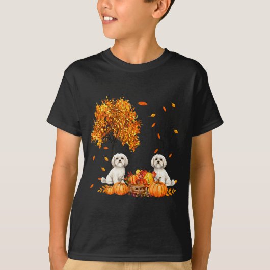 Maltese Autumn Leaf Fall Dog Lover Halloween Thank T-Shirt (Vorderseite)