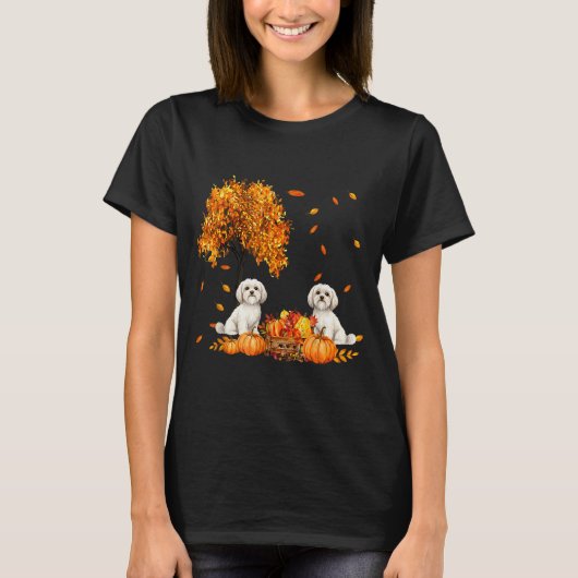 Maltese Autumn Leaf Fall Dog Lover Halloween Thank T-Shirt (Vorderseite)