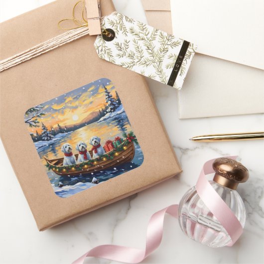 Maltese Christmas Boat Holiday Quadratischer Aufkleber (Schenken)