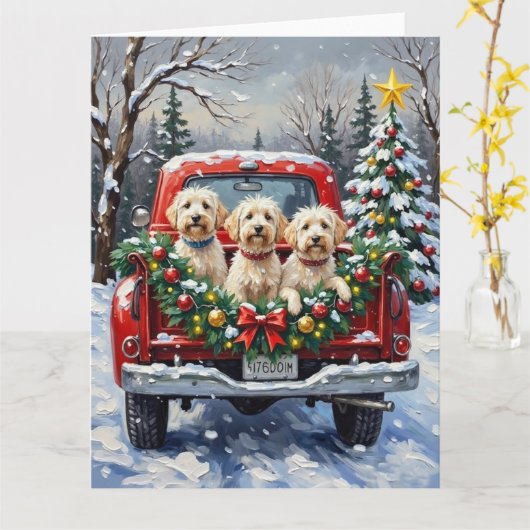 Maltese Christmas Red Truck Holiday Karte (Gelbe Blume)