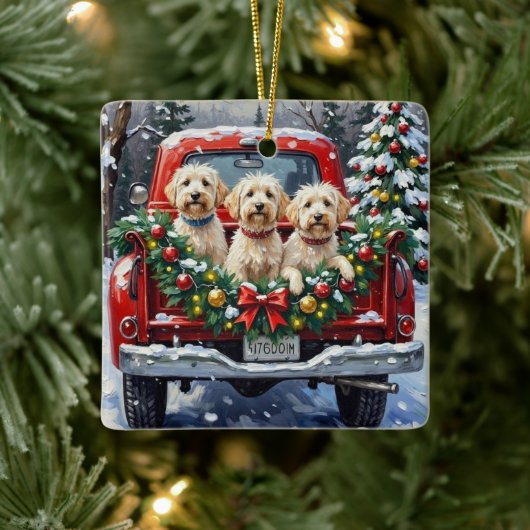 Maltese Christmas Red Truck Holiday Keramikornament (Baum)