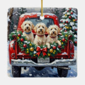 Maltese Christmas Red Truck Holiday Keramikornament (Rückseite)