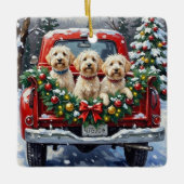 Maltese Christmas Red Truck Holiday Keramikornament (Vorderseite)