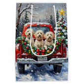 Maltese Christmas Red Truck Holiday Mittlere Geschenktüte (Rückseite)