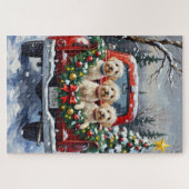 Maltese Christmas Red Truck Holiday Puzzle (Horizontal)
