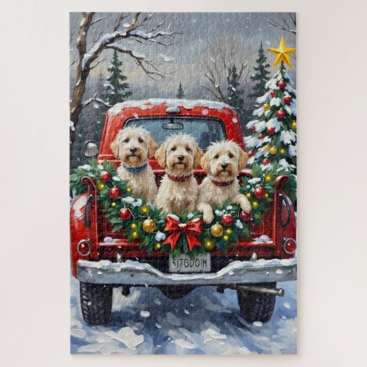 Maltese Christmas Red Truck Holiday Puzzle (Vertikal)