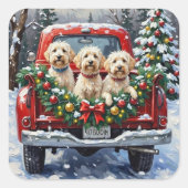 Maltese Christmas Red Truck Holiday Quadratischer Aufkleber (Vorderseite)