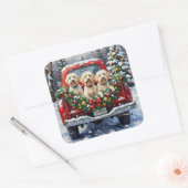 Maltese Christmas Red Truck Holiday Quadratischer Aufkleber (Umschlag)