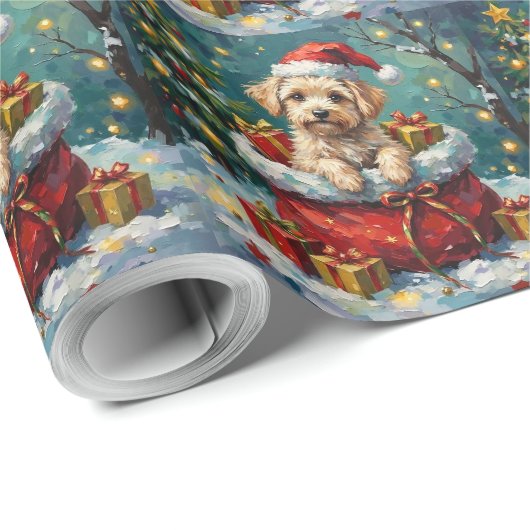 Maltese Christmas Santa Bag Adventure Geschenkpapier (Rolleneckpunkt)