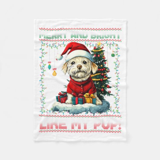 Maltese Christmas Tree Lights Decorations Dog Love Fleecedecke (Vorderseite)