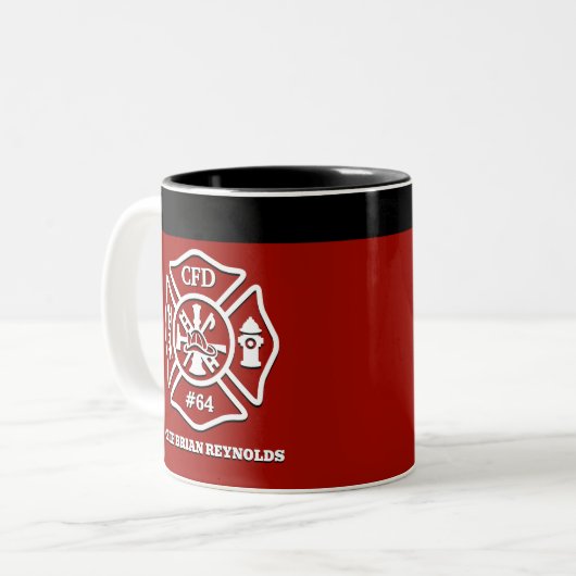 Maltese Cross Personalized Firefighter Zweifarbige Tasse (Vorderseite Links)