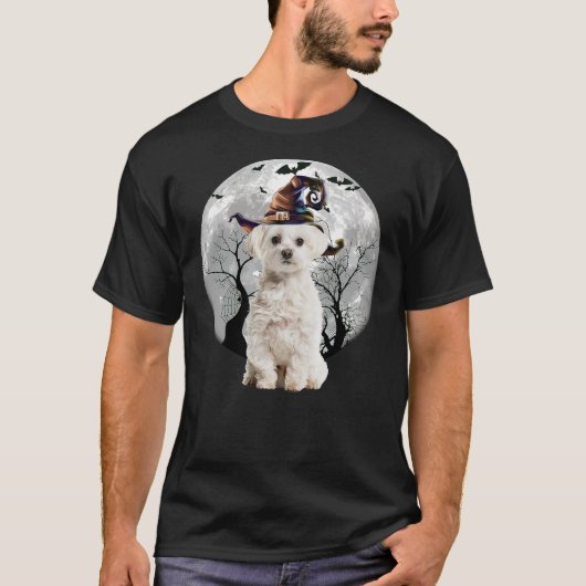 Maltese Dog And Moon Halloween Costume Dog Lover F T-Shirt (Vorderseite)