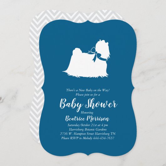 Maltese Dog Baby Shower Blue Boy Einladung (Vorne/Hinten)