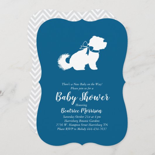 Maltese Dog Baby Shower Blue Boy Einladung (Vorne/Hinten)