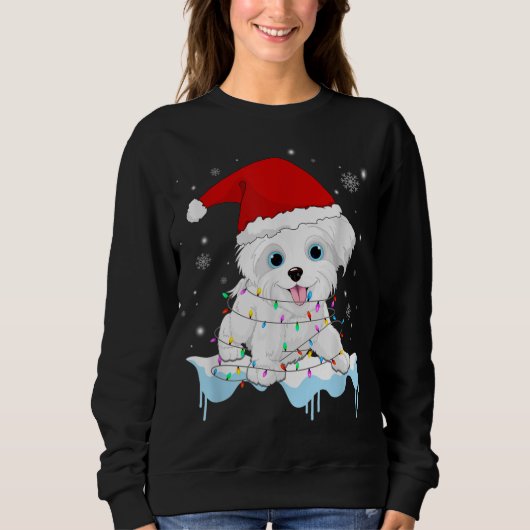 Maltese Dog Christmas Santa Lights Funny Dogs Paja Sweatshirt (Vorderseite)