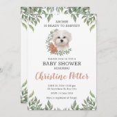 Maltese Dog Girl Boho Greenery Baby Shower Einladung (Vorne/Hinten)