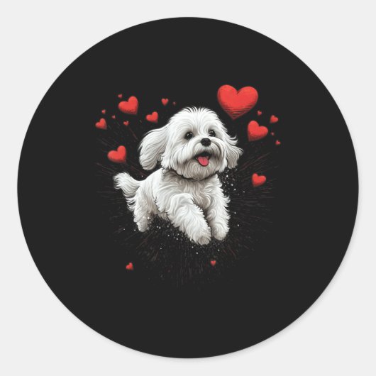 Maltese Dog Love Heart For Valentines Day Maltese Runder Aufkleber (Vorderseite)