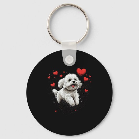 Maltese Dog Love Heart For Valentines Day Maltese Schlüsselanhänger (Vorderseite)