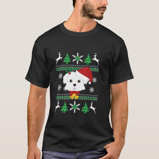 Maltese Dog Ugly Christmas Sweater Gift T-Shirt (Vorderseite)