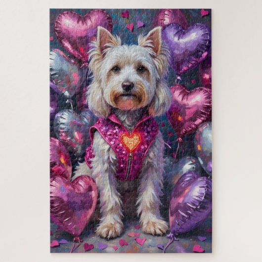 Maltese Dog Valentine's Day Flashing Heart Vest Puzzle (Vertikal)