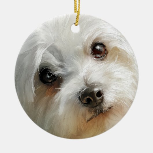 Maltese dog watercolor portrait keramik ornament (Vorne)