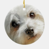 Maltese dog watercolor portrait keramik ornament (Hinten)