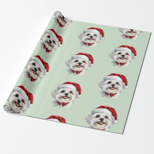 Maltese Dog with Santa Hat Geschenkpapier (Ungerollt)