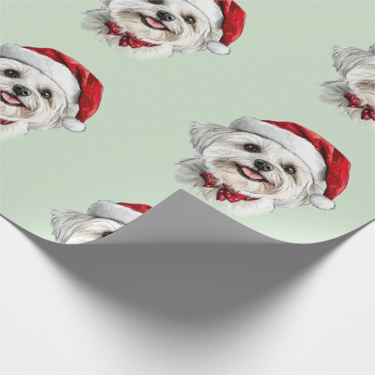 Maltese Dog with Santa Hat Geschenkpapier (Ecke)