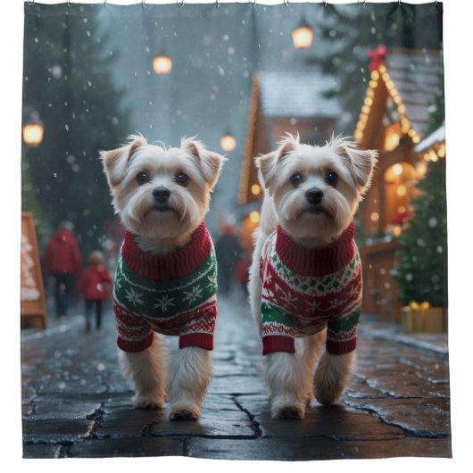Maltese Dogs Christmas Snow Holiday Duschvorhang (Vorderseite)