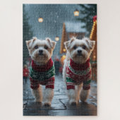 Maltese Dogs Christmas Snow Holiday Puzzle (Vertikal)