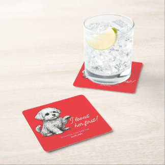 Maltese-Hund-Illustration Hochzeit  Rechteckiger Pappuntersetzer