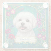 Maltese Hund Individuelle Glas Teal Untersetzer (Rückseite)