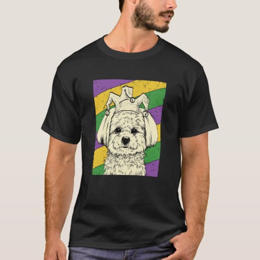 Maltese Jester Mardi Gras Dog Mom or Dad T-Shirt (Vorderseite)