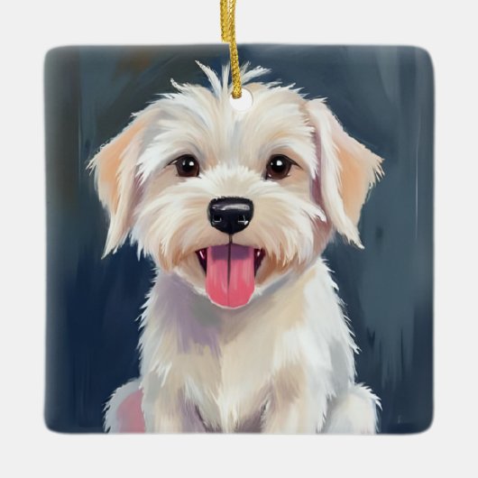 Maltese Puppy | White Dog Painting Keramikornament (Vorderseite)