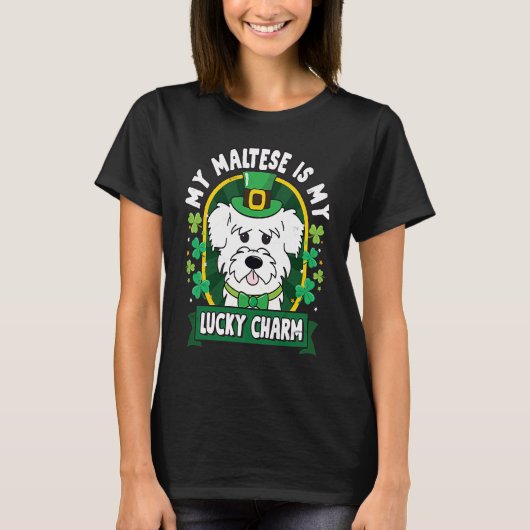 Maltese St Patricks Lucky Charm Mom Dad T-Shirt (Vorderseite)