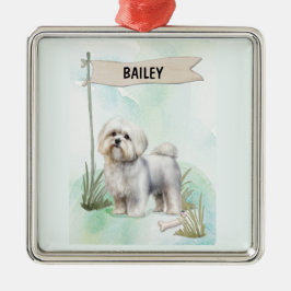 Maltese Watercolor Personalized Dog Ornament Aus Metall