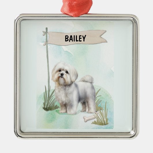 Maltese Watercolor Personalized Dog Ornament Aus Metall (Vorne)