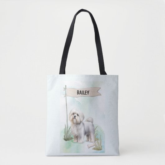 Maltese Watercolor Personalized Dog Tasche (Vorderseite)