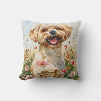 Maltese Watercolor Throw Pillow Kissen