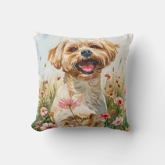 Maltese Watercolor Throw Pillow Kissen (Vorderseite)