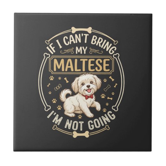 Malteser Geht Nicht Hund Rot Fliege Knochen Rahmen Fliese (Vorderseite)