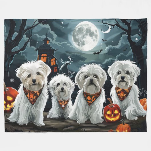 Malteser Halloween Spooky Fleecedecke (Vorderseite (Horizontal))