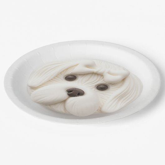 Malteser Hund 3D Inspiriert Pappteller (Schrägansicht)