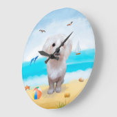 Malteser Hund am Strand Große Wanduhr (Winkel)