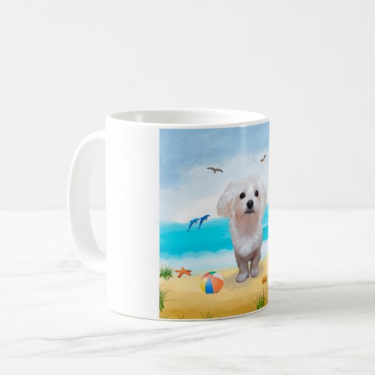 Malteser Hund am Strand Kaffeetasse (Vorderseite Links)
